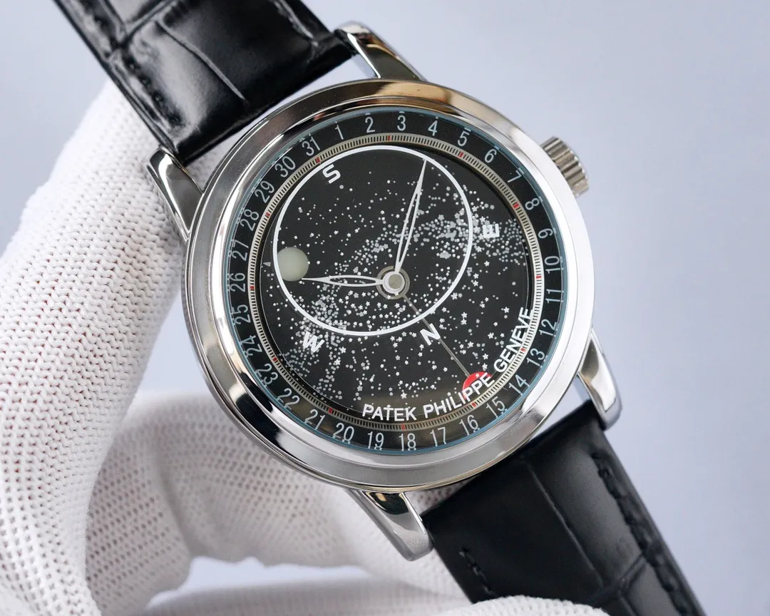 【High-end replica】💰1720! Patek Philippe - The Starry Sky Upgrade Ultimate Edition upgrades the Galaxy 6102 and 6104 super complication series‼ ️Geneva Sky Series Can you imagine wearing the starry sky on your wrist? This starry sky watch has a unique astrological function. You can enjoy the Geneva sky map on the blue round dial, as well as the golden moon trajectory. It lasts for 20 months. It adopts a pearl rotor modified from Japan's Citizen 8215. It has the same movement as the original one. The moon on the dial will automatically change according to the full moon, full moon, eclipse and curvature of the moon in the sky. The sapphire glass on the front and rear of the case is treated with advanced technology to increase the refracted light of the glass, making the dial look more transparent. It does not seem to have the feeling of glass. The back cover and glass also use the same concave shape as the original product, breaking the traditional parallelism between the back cover and the glass of the watch🔥Top product, continuous high-quality products🔥